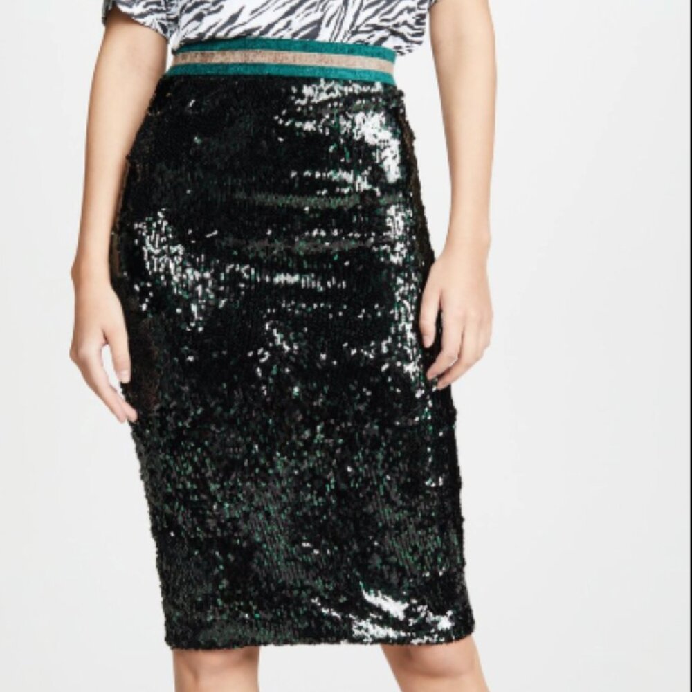 Le Superbe LIZA dark green sequin skirt sz M DARK SEAWEED